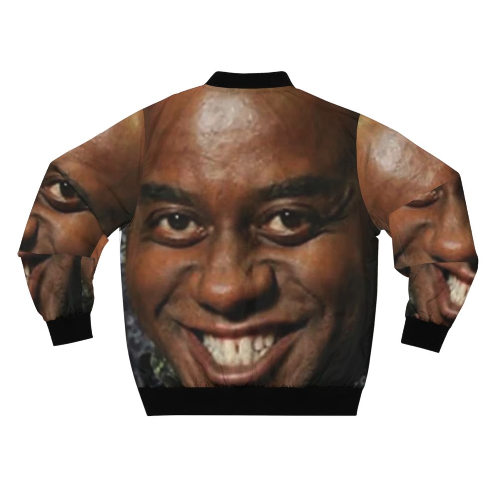 Ainsley Harriott wearing a large, greasy bomber jacket with a spicy rub for your meat - Back