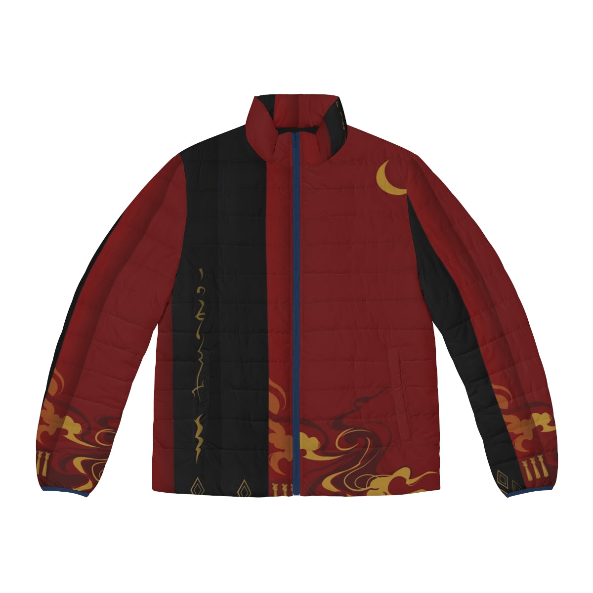 Samurai-inspired puffer jacket with Japanese-style design elements