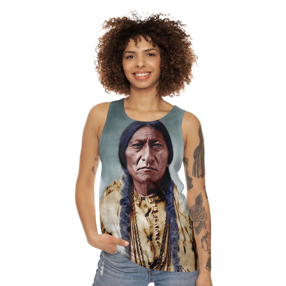 Sitting Bull Unisex Tank Top with Native American Tribal Designs - women