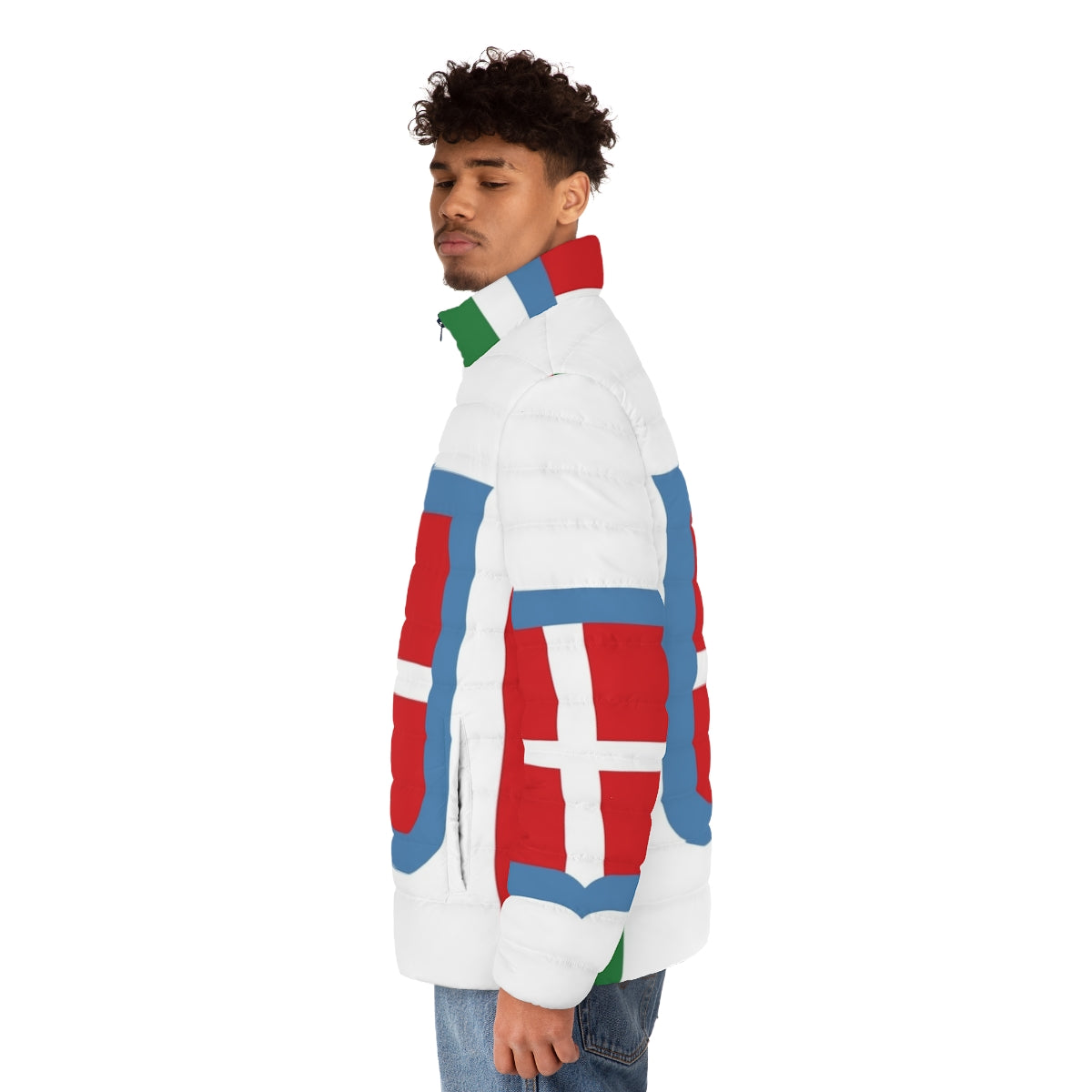 Puffer jacket featuring the historical flag of the Kingdom of Italy from 1861 - men side left