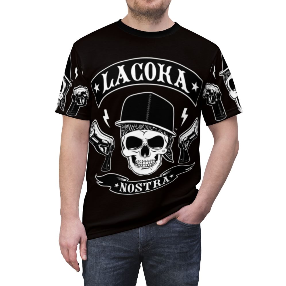 Graphic T-Shirt with La Coka Nostra and Pop Culture Motifs - men front