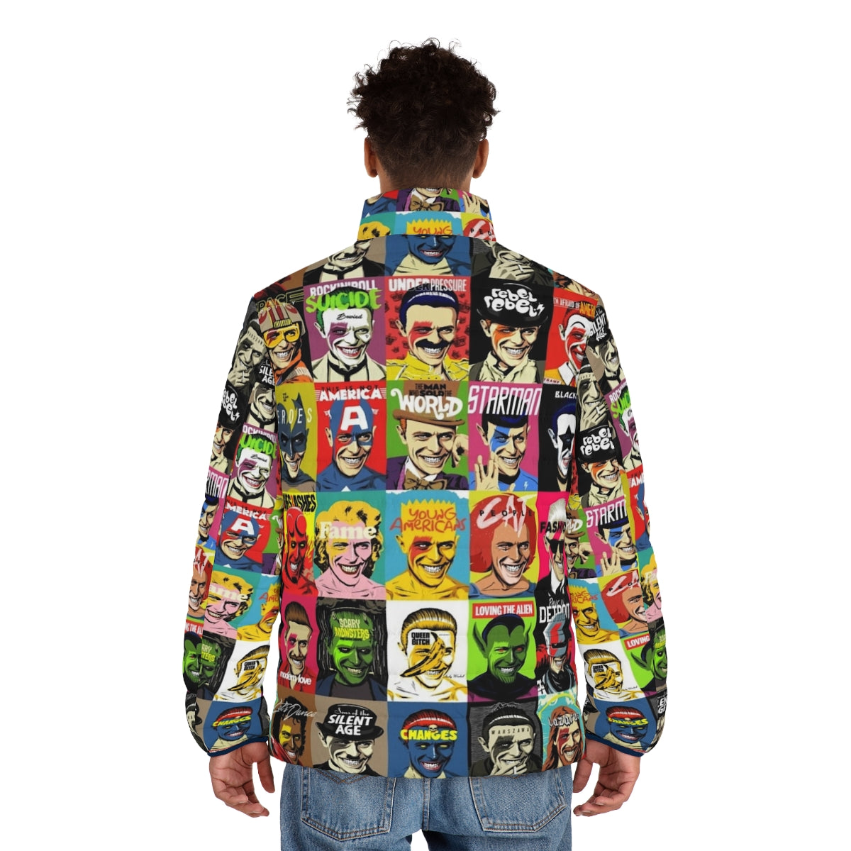 Retro puffer jacket with bold pop art inspired design - men back