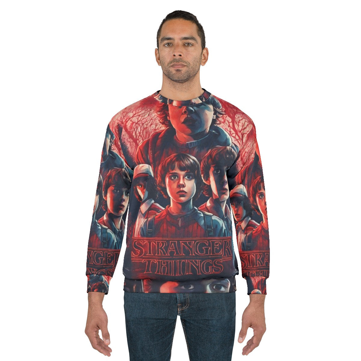 Stranger Things Sweatshirt with Characters and Upside Down Imagery - men