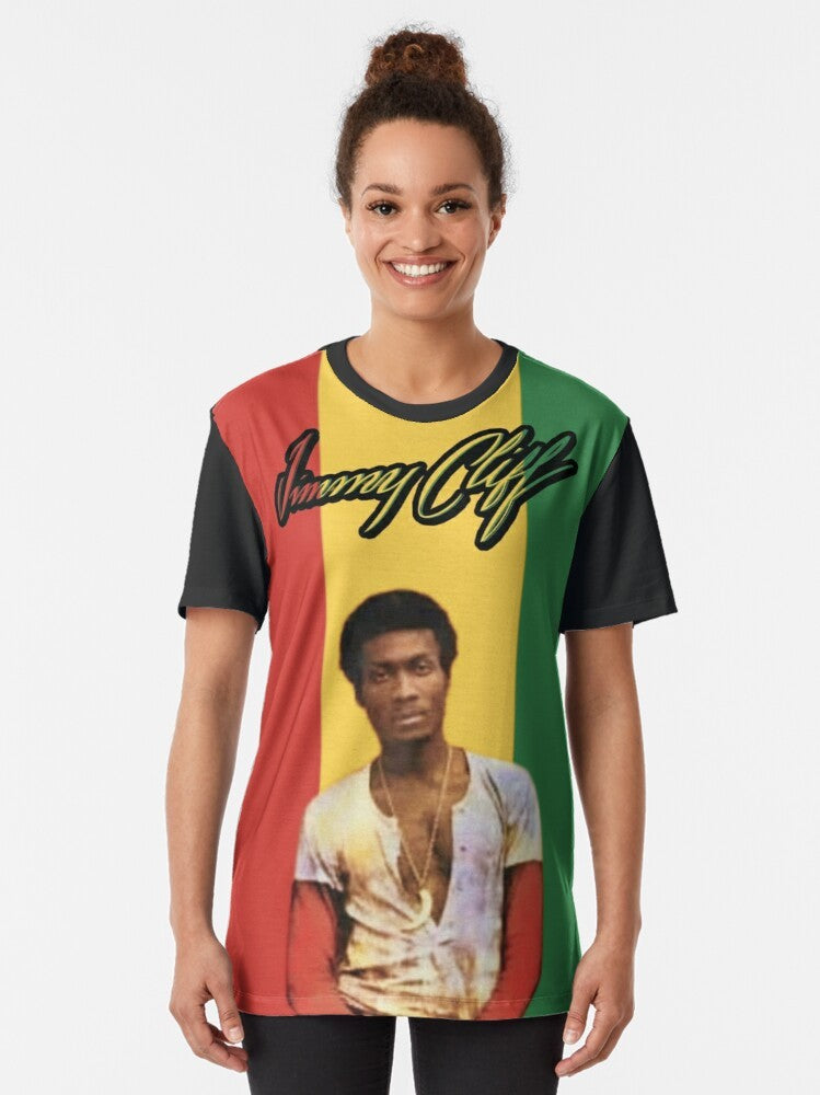 Jimmy Cliff Reggae Graphic T-Shirt with Rastafarian Imagery - Women