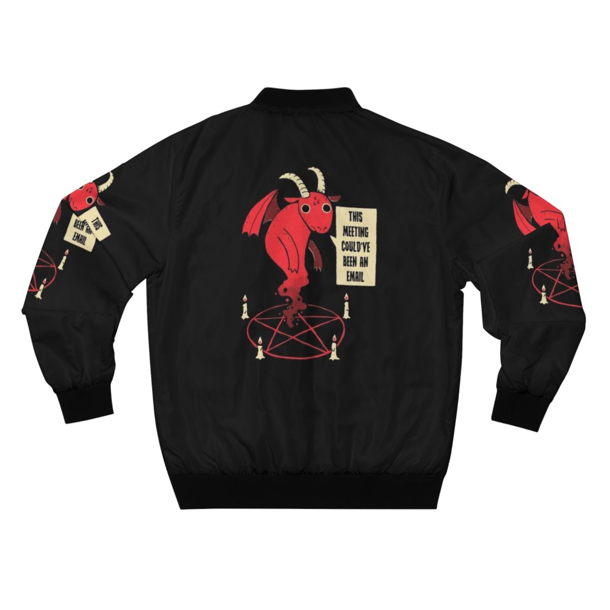 Vintage style bomber jacket with "Could Have Been an Email" typography design in a horror-themed style - Back