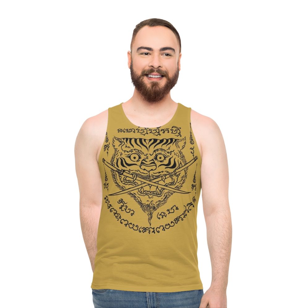 Traditional Thai Tiger and Swords Tattoo Design Unisex Tank Top - men