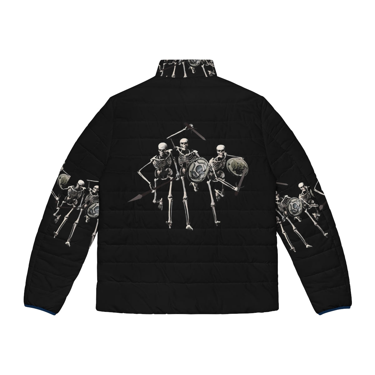 Skeleton Charge Puffer Jacket featuring ancient Greek mythology characters - Back