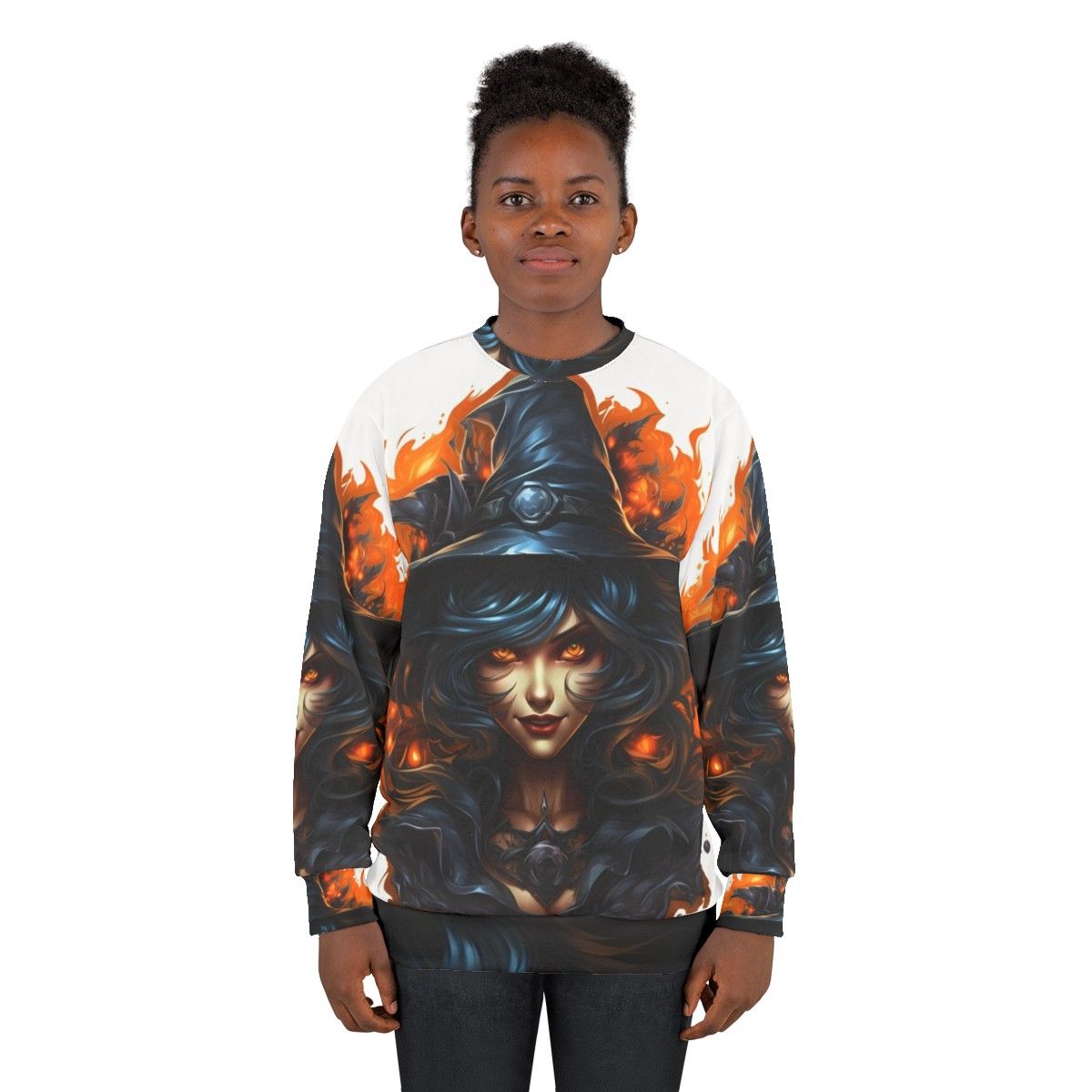 Creepy Halloween Witch with Eerie Look Sweatshirt - women