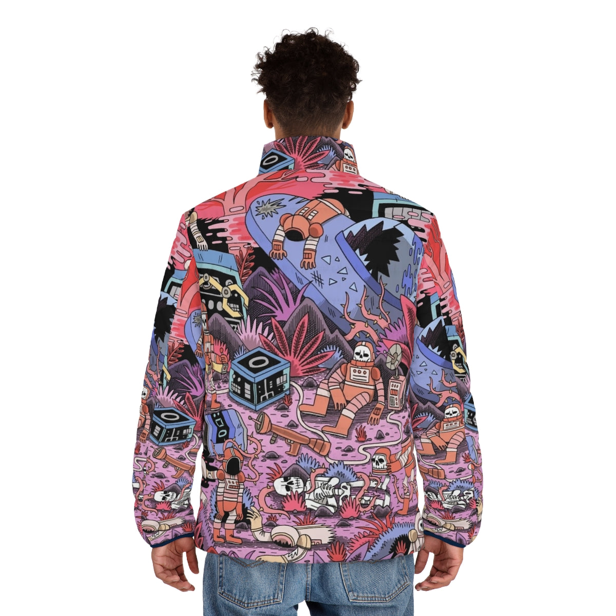 Chaos Puffer Jacket with detailed sci-fi and fantasy inspired design - men back