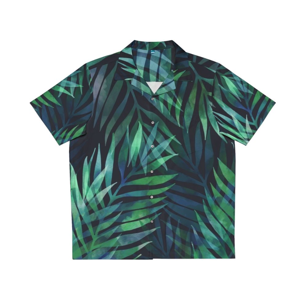 Dark green palm leaves pattern on a hawaiian shirt