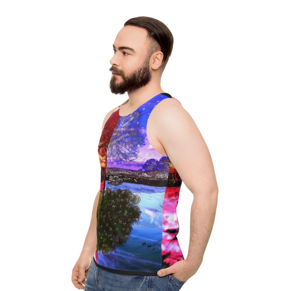 Four seasons tree reflection unisex tank top - men side