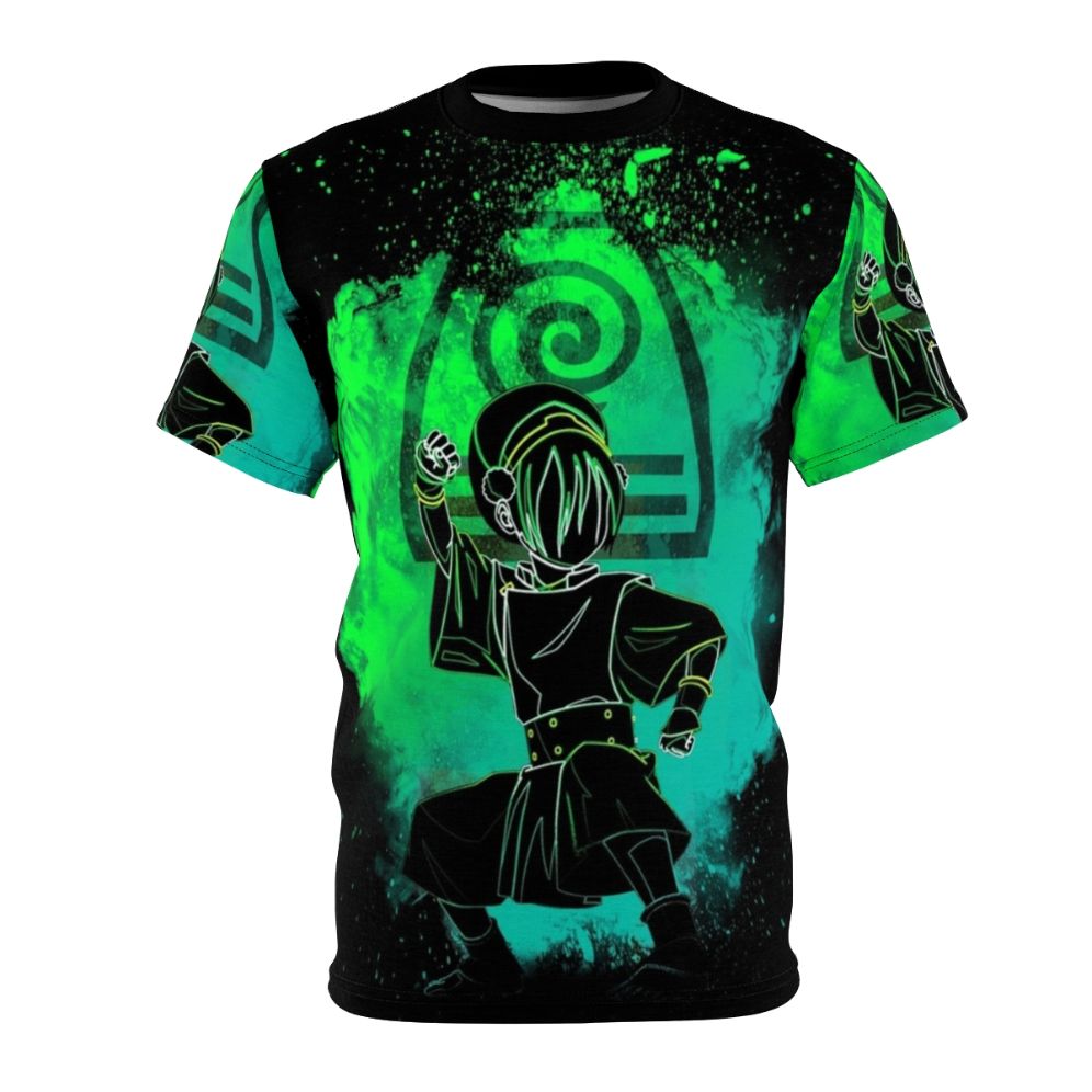 Colorful silhouette graphic of an Earthbender from the Avatar: The Last Airbender cartoon series on a high-quality t-shirt.