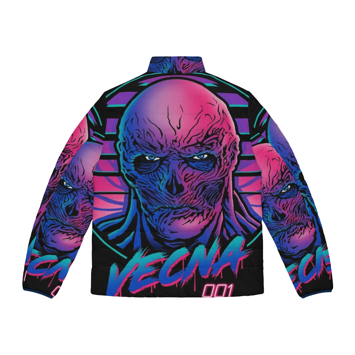 Retro Vecna Puffer Jacket with 80s-inspired design featuring Stranger Things-inspired elements - Back