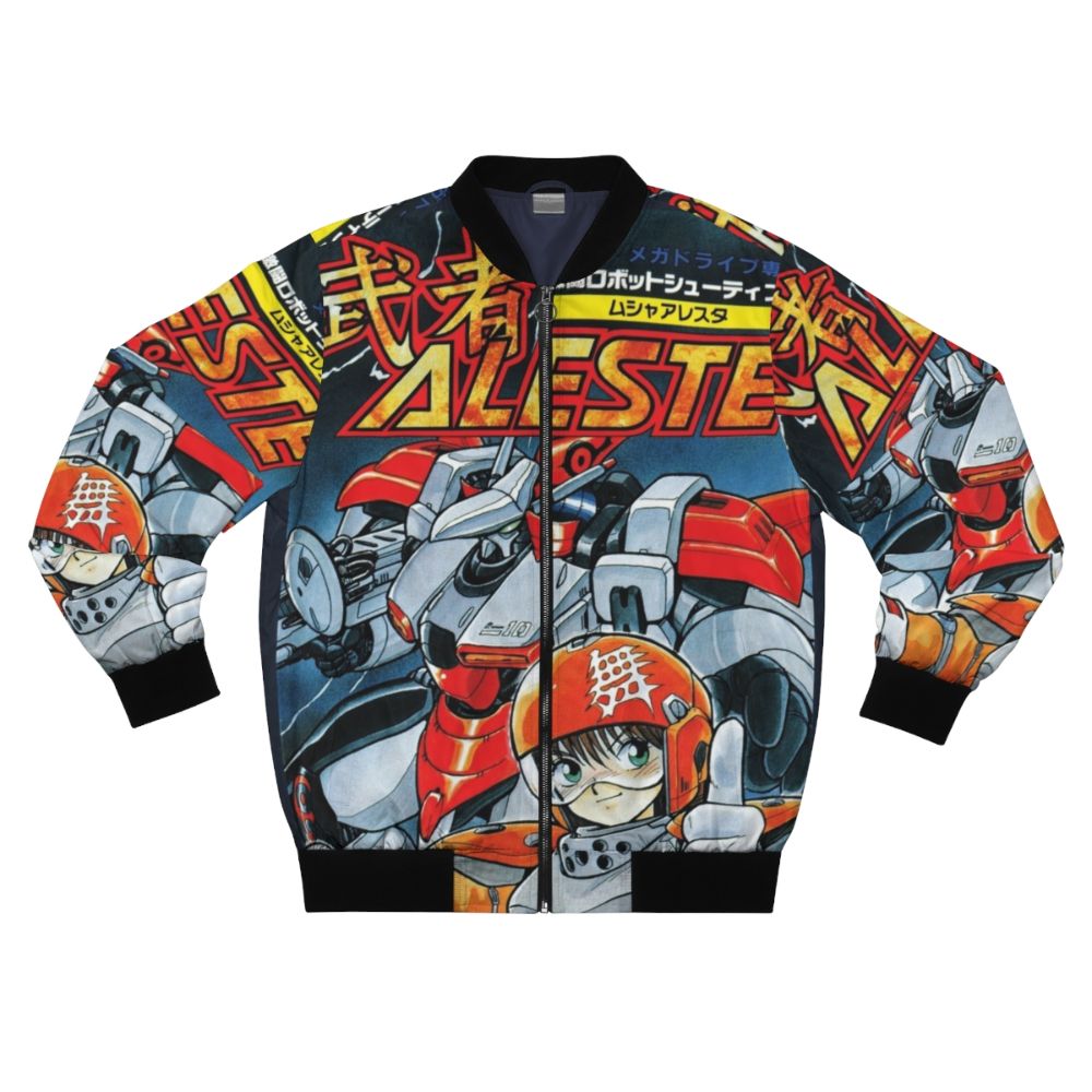 Musha Aleste retro bomber jacket featuring vintage video game cover art design