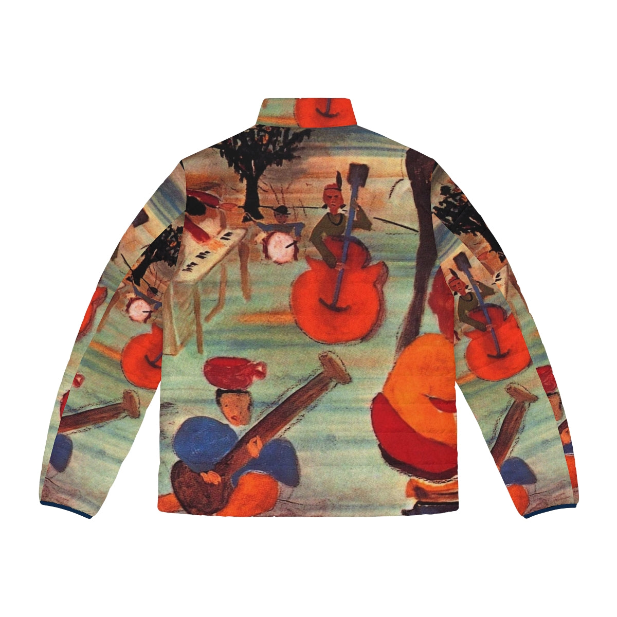 Puffer jacket featuring the iconic album cover art of 'Music From Big Pink' by the legendary rock band - Back