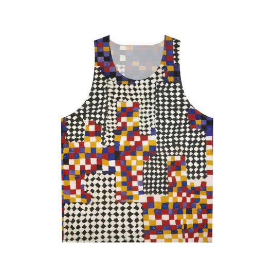 Unisex tank top featuring abstract geometric art by Alfred Jensen