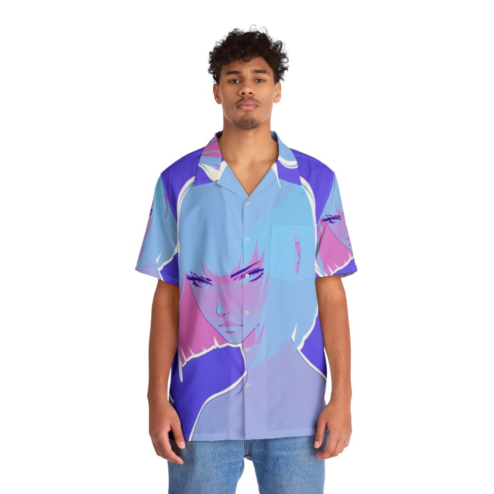 Colorful winter hawaiian shirt with tropical print design - People Front