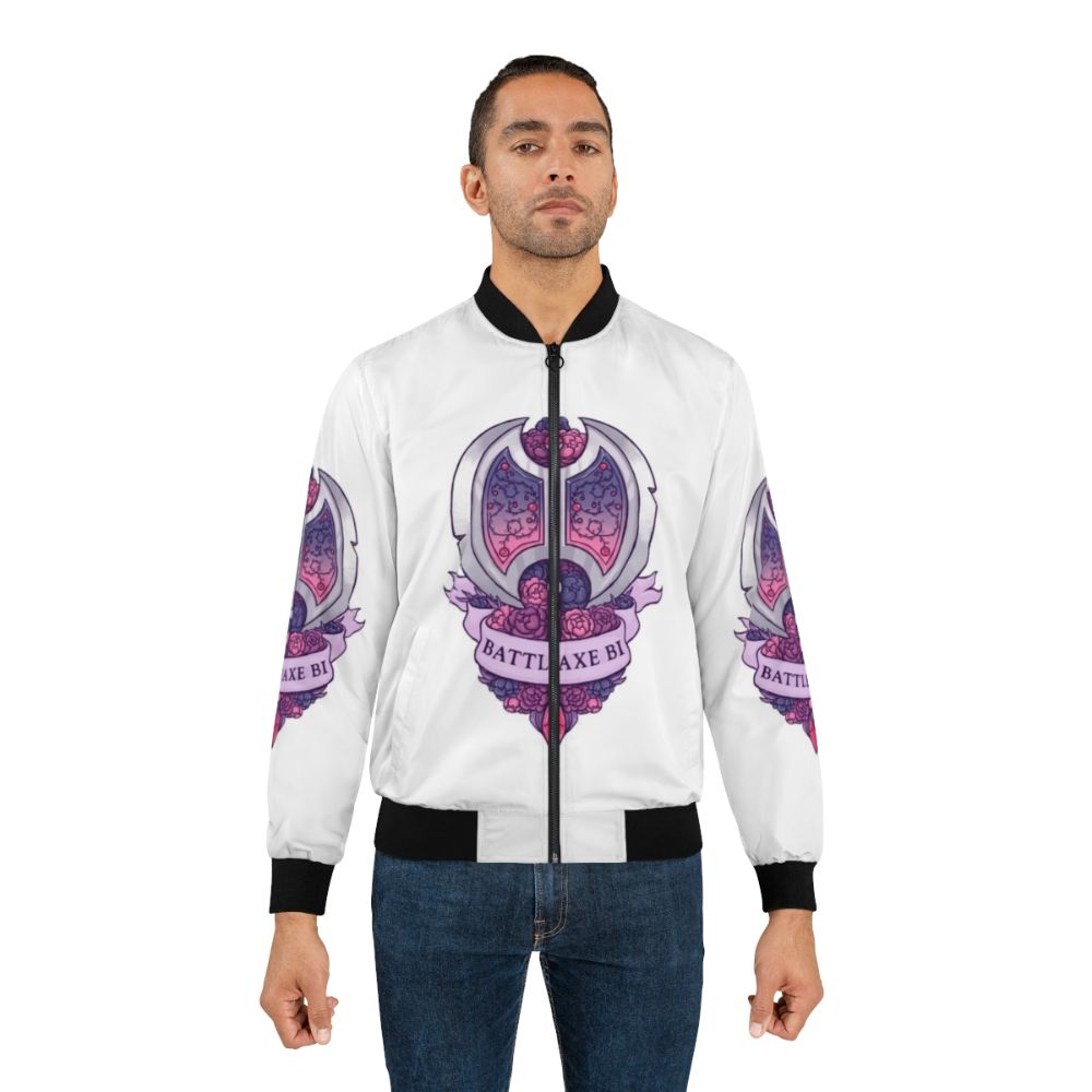 A bisexual battleaxe floral bomber jacket with a peony and ribbon design. - Lifestyle