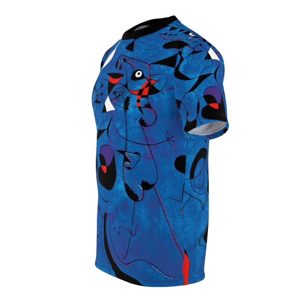 T-shirt featuring colorful abstract shapes and patterns reminiscent of the iconic artwork of Joan Miro. - men left