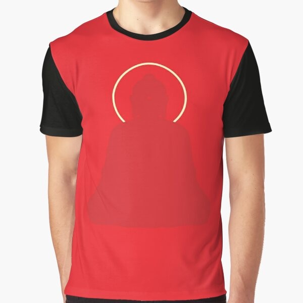 Minimalist Amitabha Buddha print on a graphic t-shirt