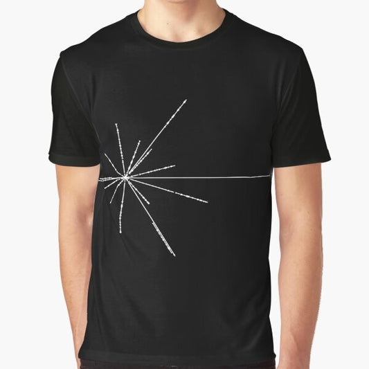 The Pioneer Pulsar Map Graphic T-Shirt features a minimalist design inspired by the iconic Voyager spacecraft's golden record, showcasing a pulsar map that could guide extraterrestrial life to our planet.