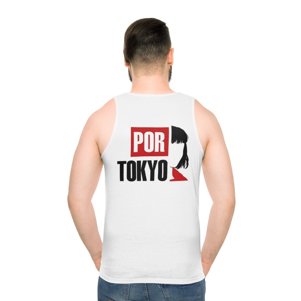 Unisex tank top with Money Heist Tokyo design - men back