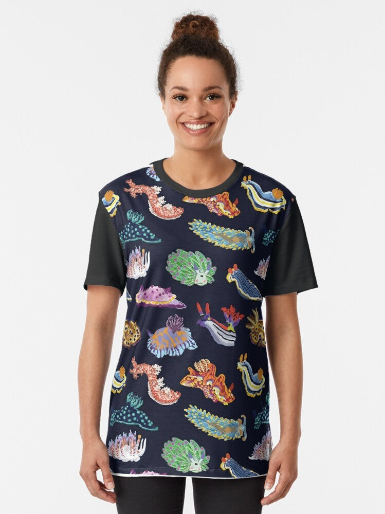 Vibrant Nudibranch (Sea Slug) Illustration T-Shirt for Marine Biology Enthusiasts - Women