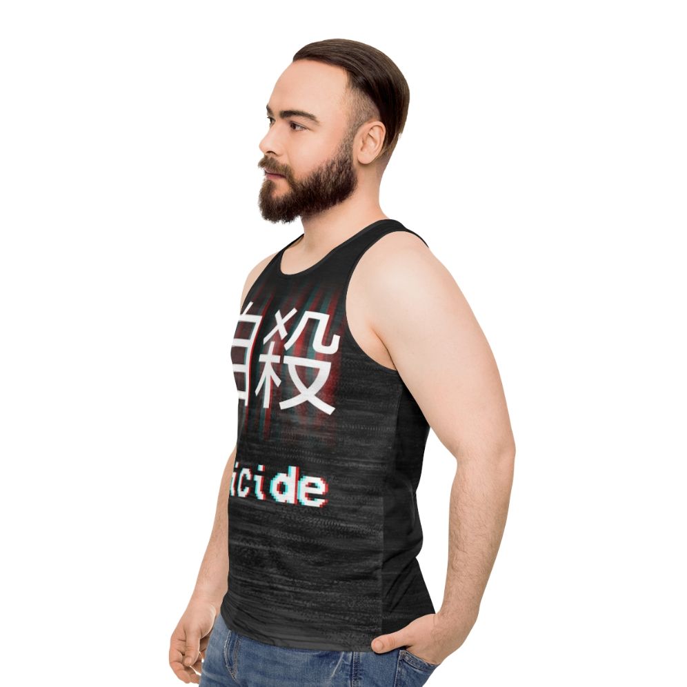 Unisex Japanese streetwear tank top with depression awareness design - men side