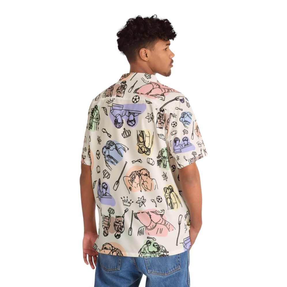 Minimal design Hawaiian shirt featuring characters from the Netflix series Young Royals - People Back