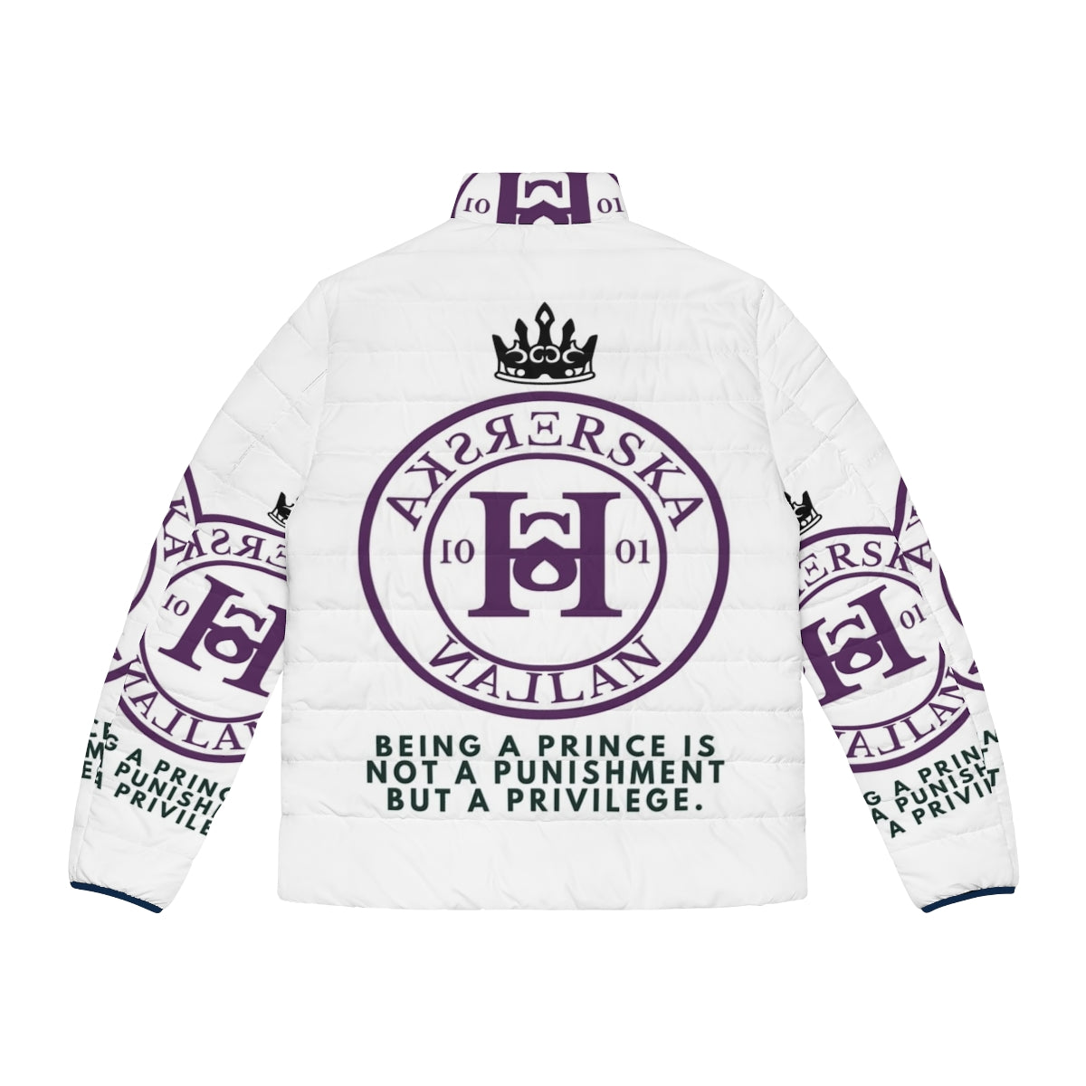 Hillerska Skolan Young Royals Puffer Jacket featuring characters Simon and Wilhelm from the Netflix series - Back