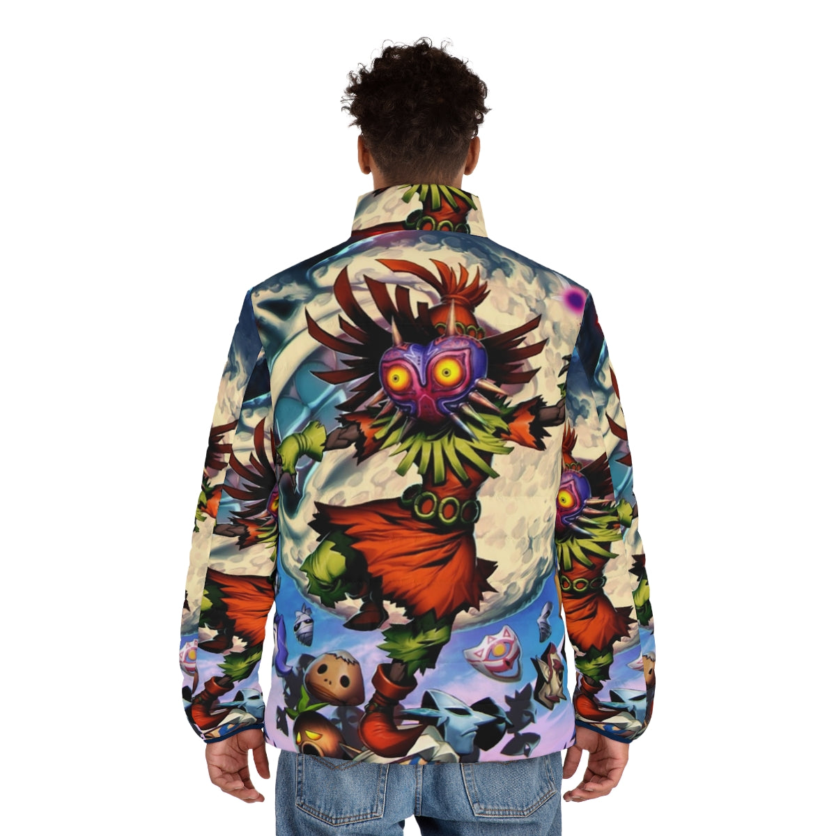 Majora's Mask puffer jacket featuring iconic video game design - men back