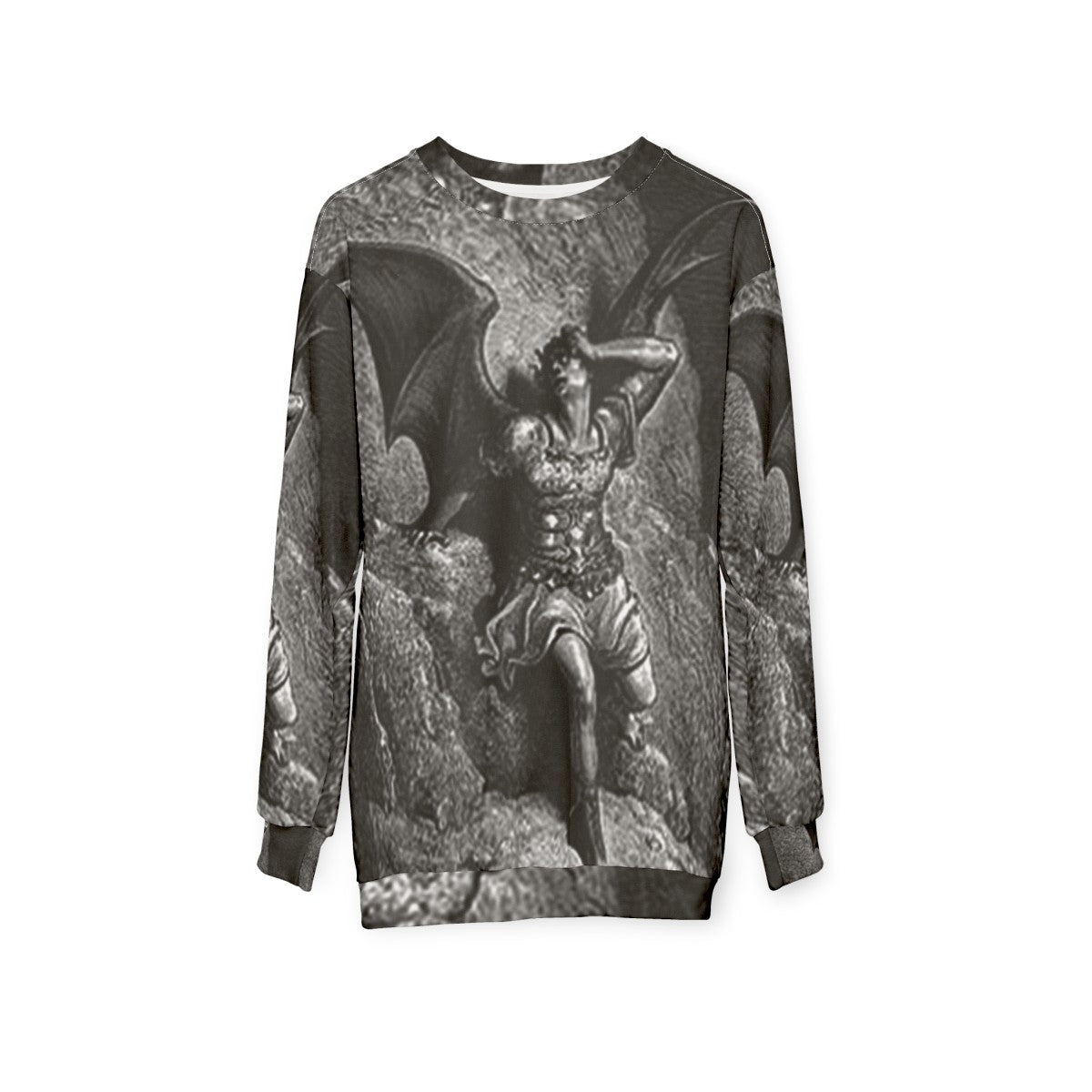 Vintage Gustave Dore Satan Profile Illustration Sweatshirt - hanging