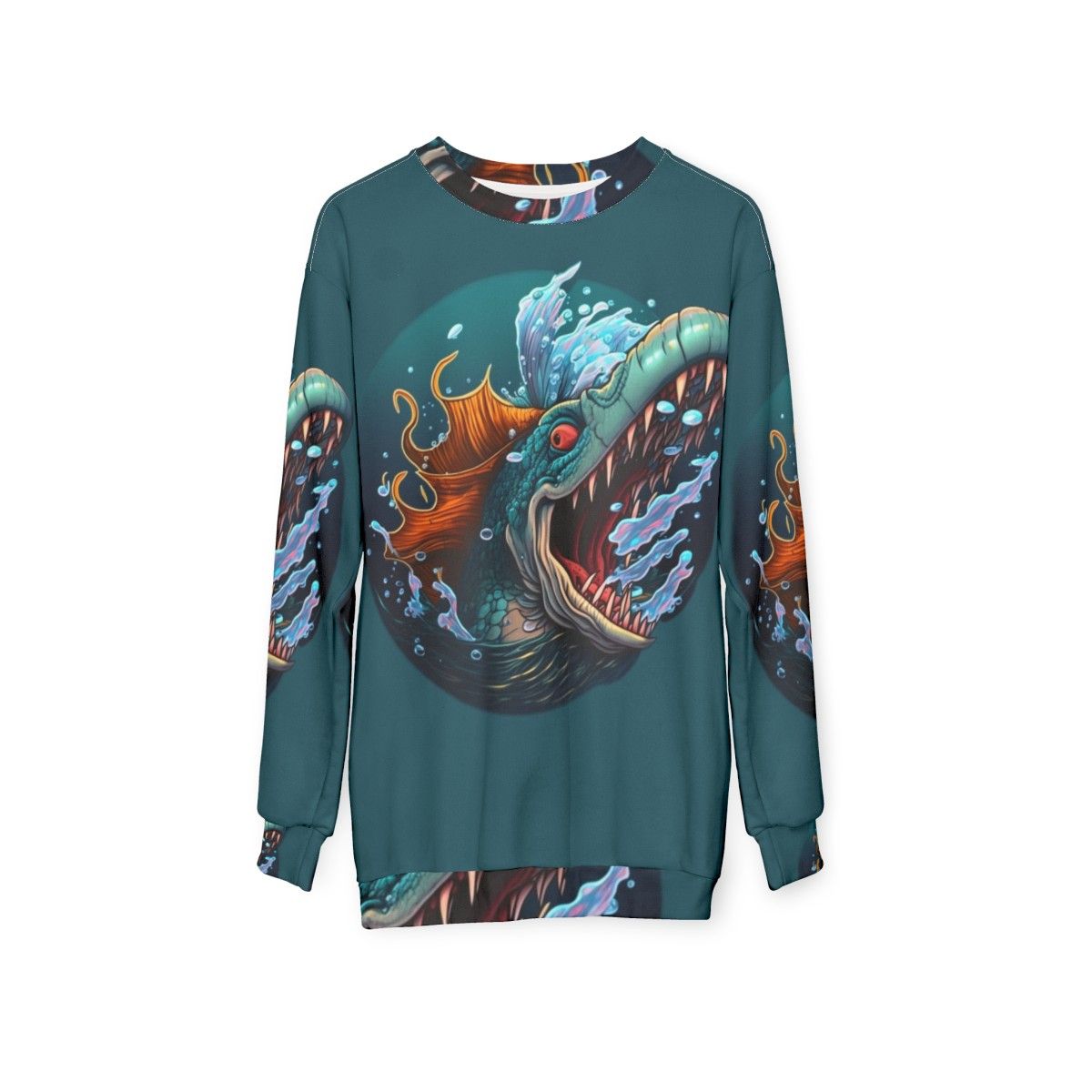 Sweatshirt featuring mythical sea creatures and fantasy ocean life - hanging