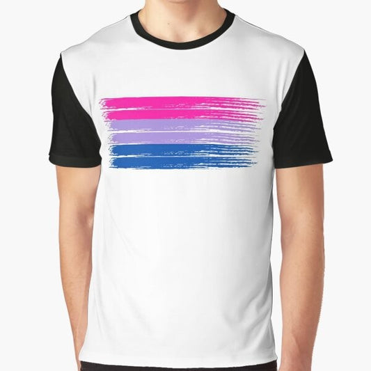 Colorful bisexual pride flag graphic t-shirt with paint streak design