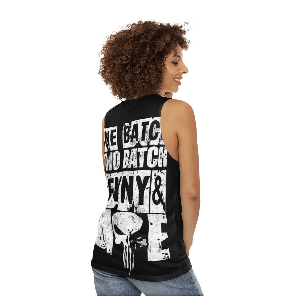 Unisex comic book art superhero tank top - women back