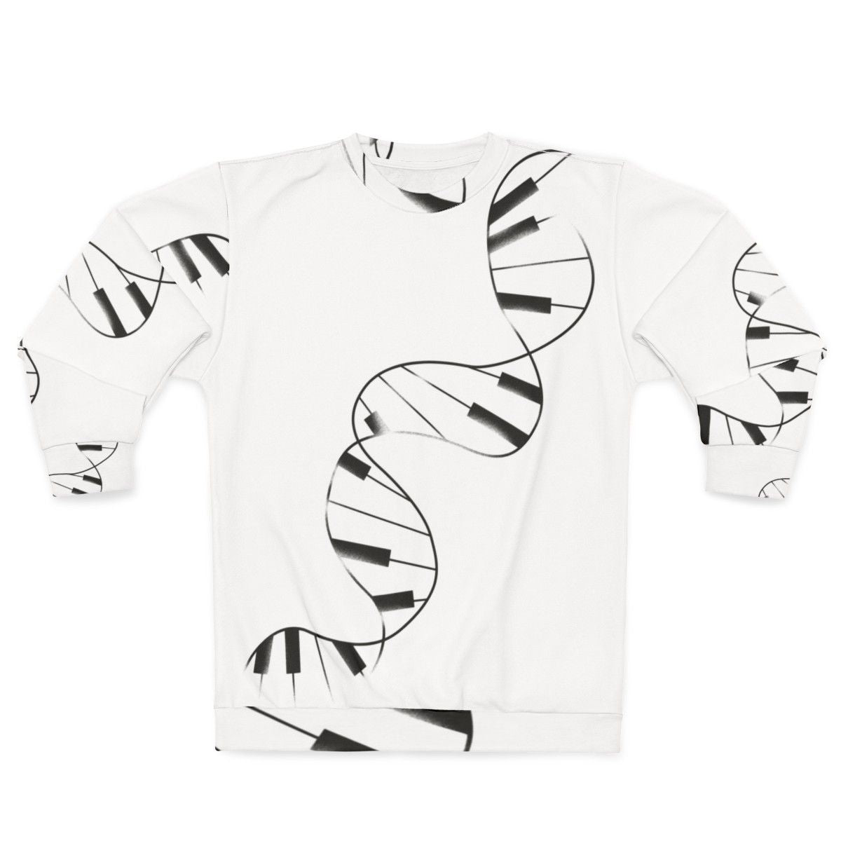 DNA Piano Sweatshirt featuring music notes, genes, and a melody