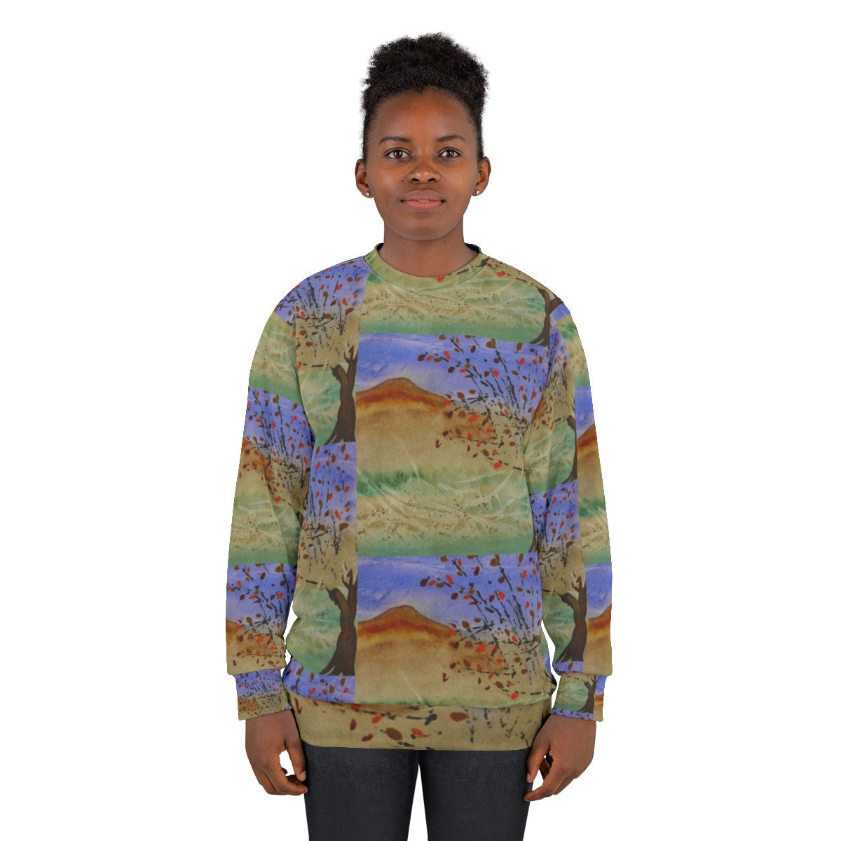 Windswept sweatshirt in natural landscape - women