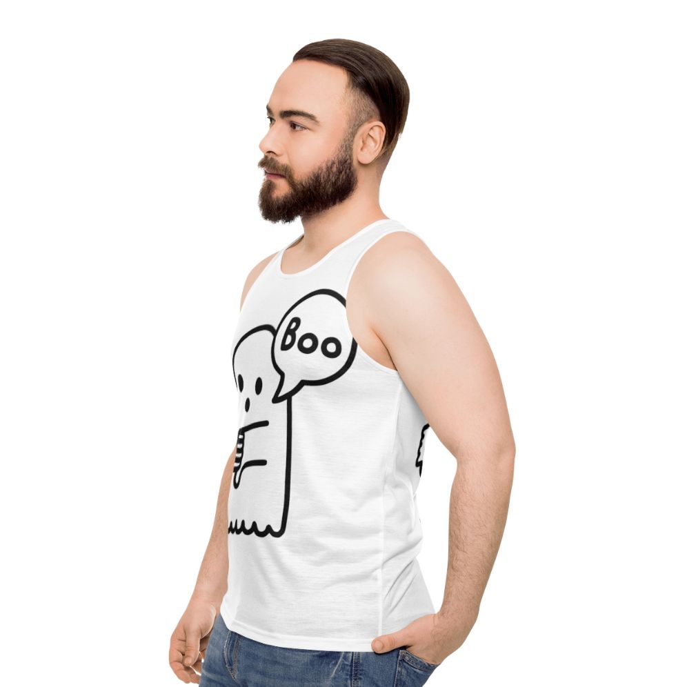 Unisex tank top with ghostly thumbs down design - men side