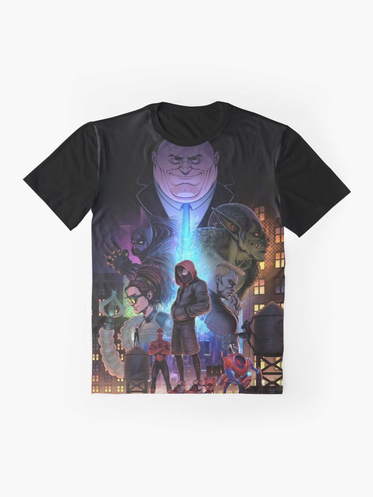 Marvel's 'Spider-Man: Into the Spider-Verse' graphic t-shirt featuring Spider-Man, Miles Morales, and other Spider-Verse characters - Flat lay