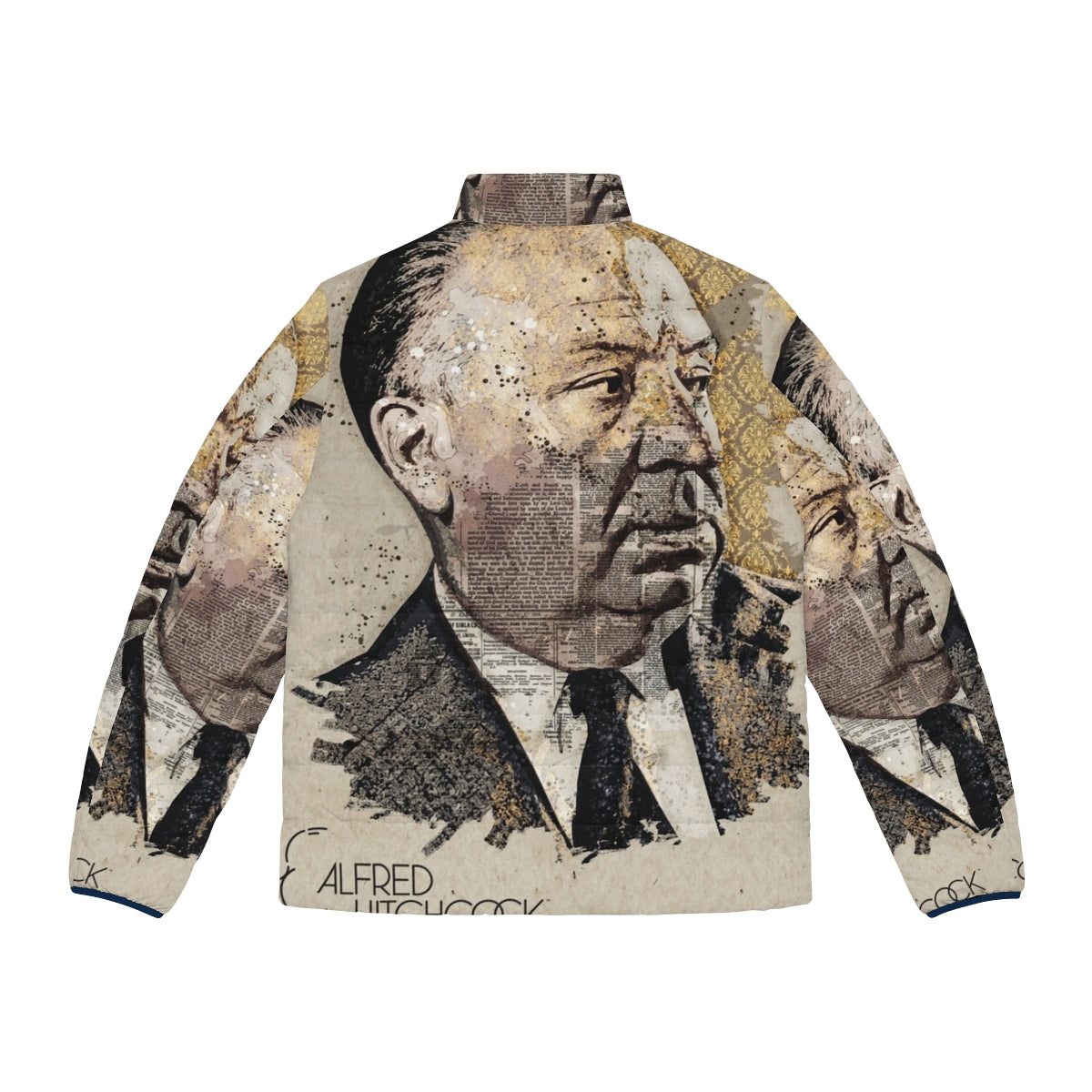 Alfred Hitchcock movie director portrait wall art on a puffer jacket - Back