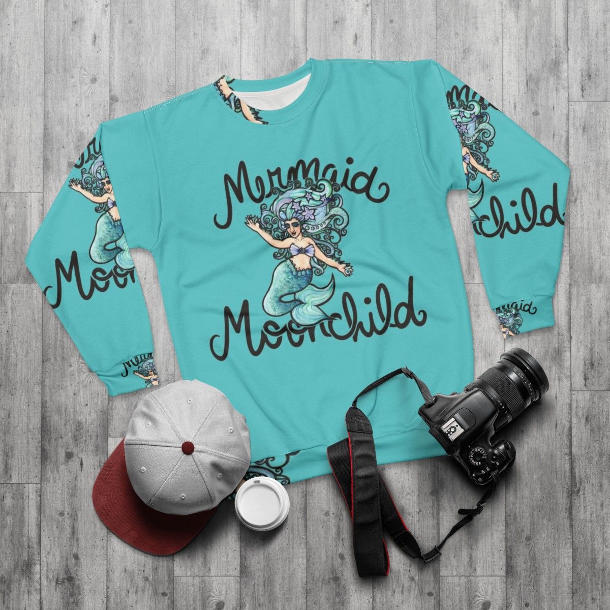 Mermaid Moonchild Sweatshirt - Goddess Belly Dance Apparel - flat lay