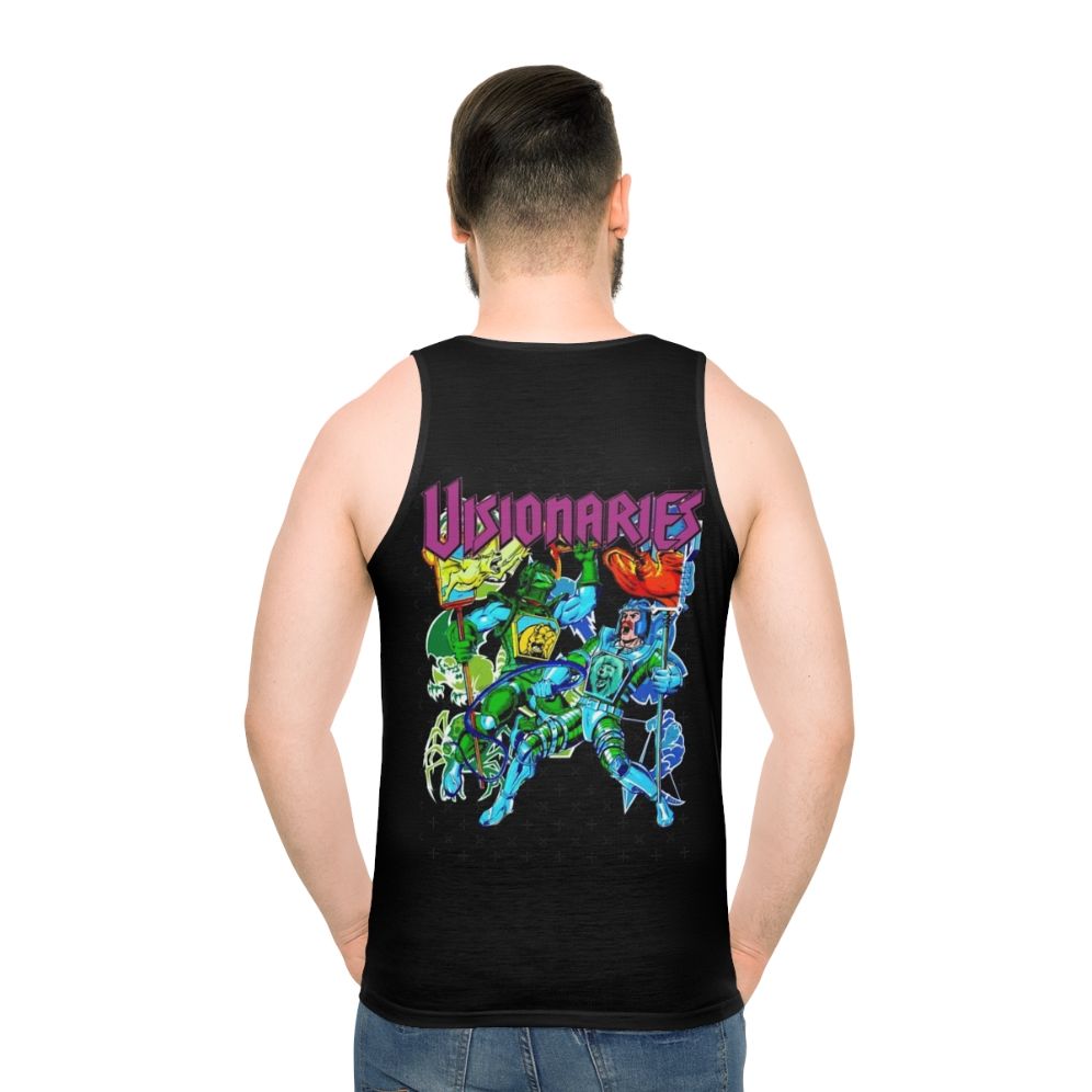 Unisex retro 80s visionaries tank top with trippy psychedelic design - men back