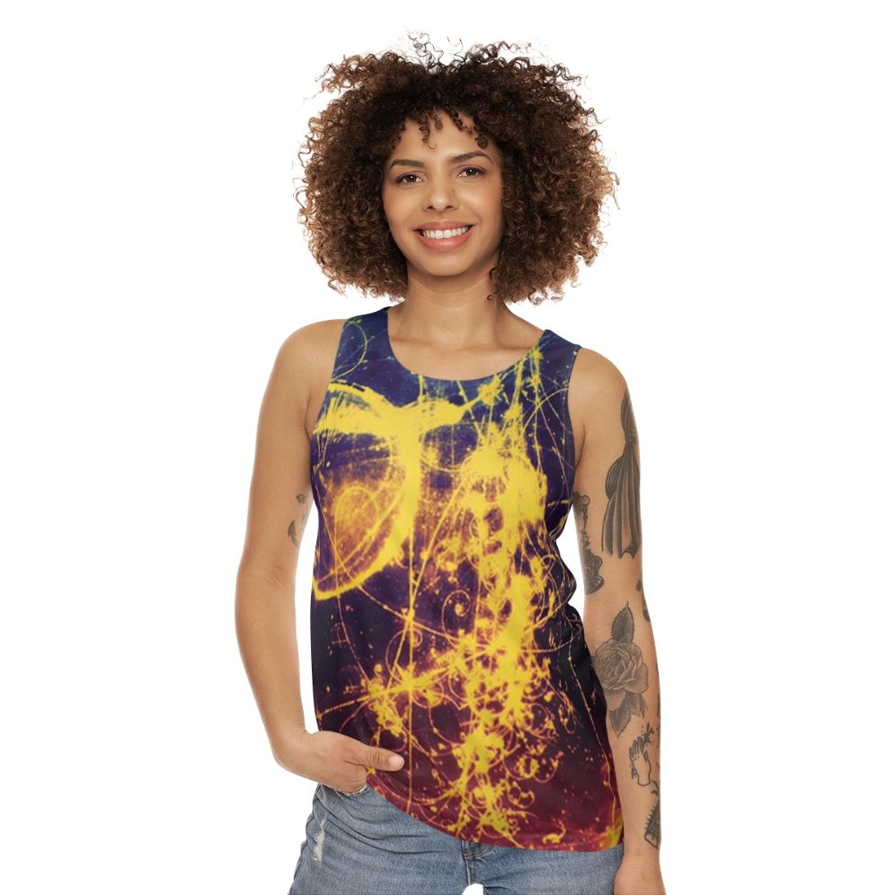 Bubble Chamber Unisex Tank Top featuring abstract science art design - women