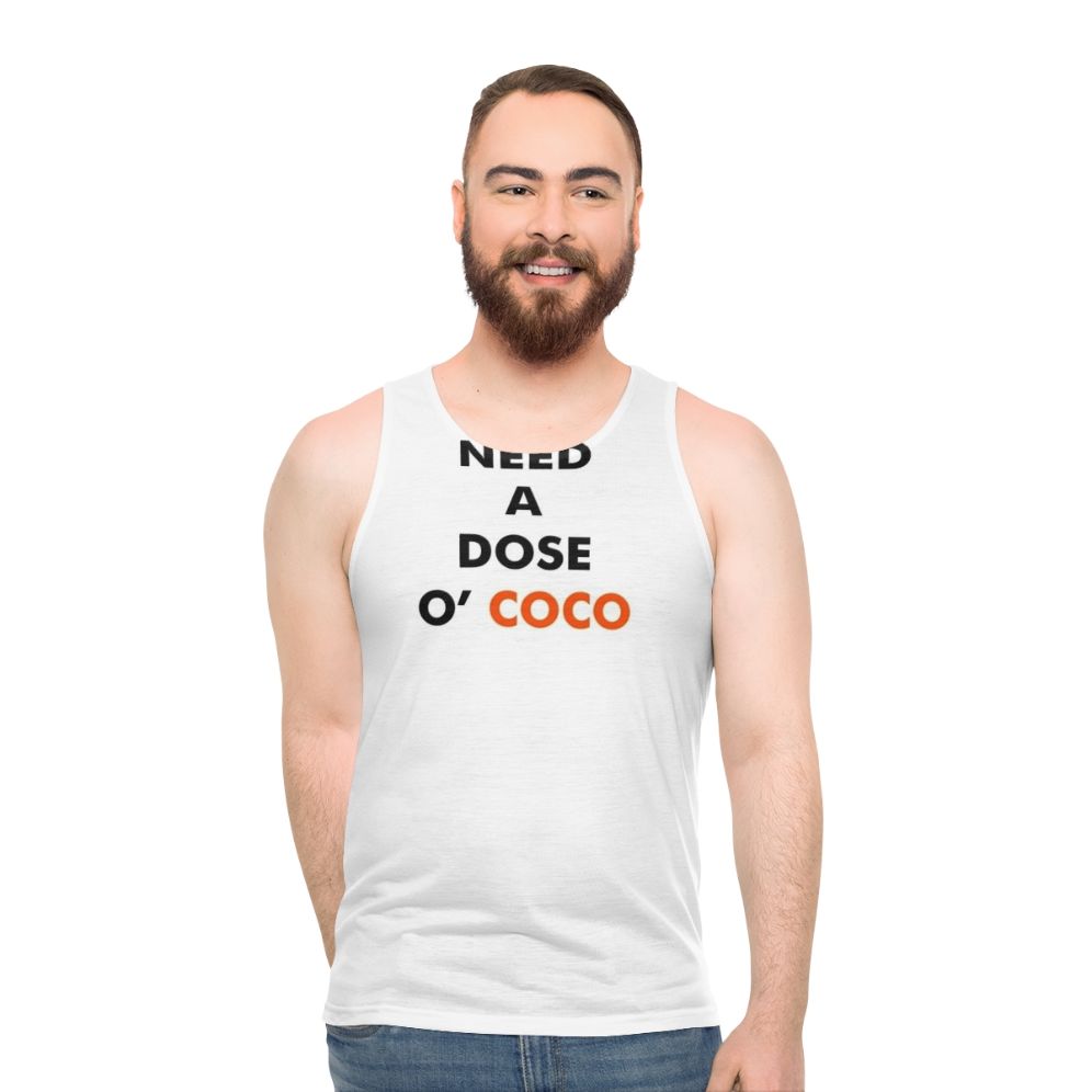 Unisex tank top with "Need A Dose O' Coco" design - men