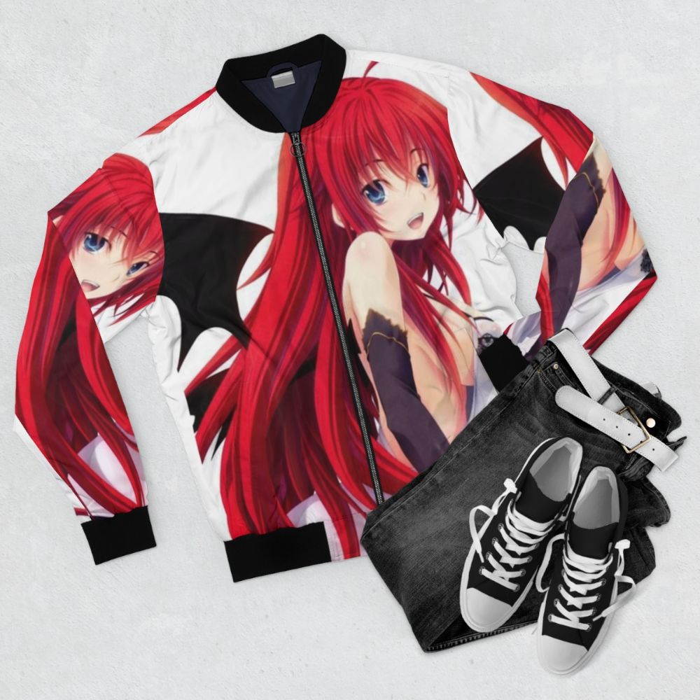 Rias Gremory Anime Inspired Bomber Jacket for Highschool DxD Fans - Flat lay