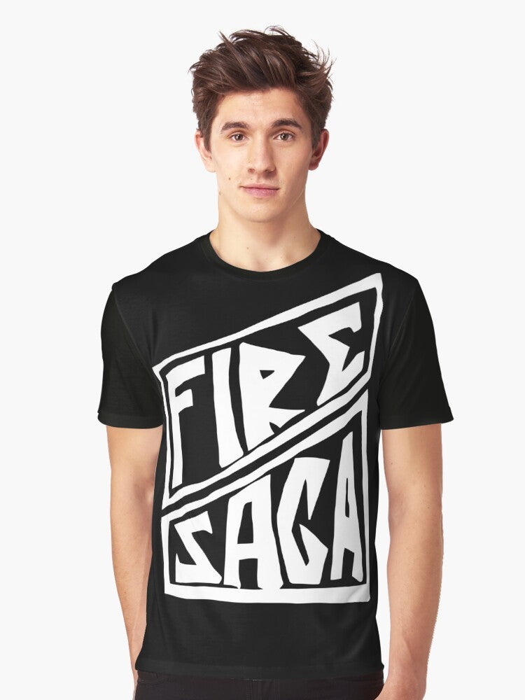 Fire Saga Eurovision-Inspired Graphic T-Shirt, featuring the logo and characters from the film "The Story of Fire Saga" - Men