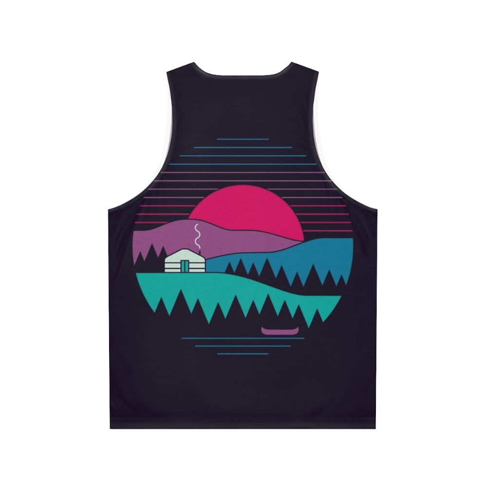 Unisex tank top with minimalist nature landscape design - Back