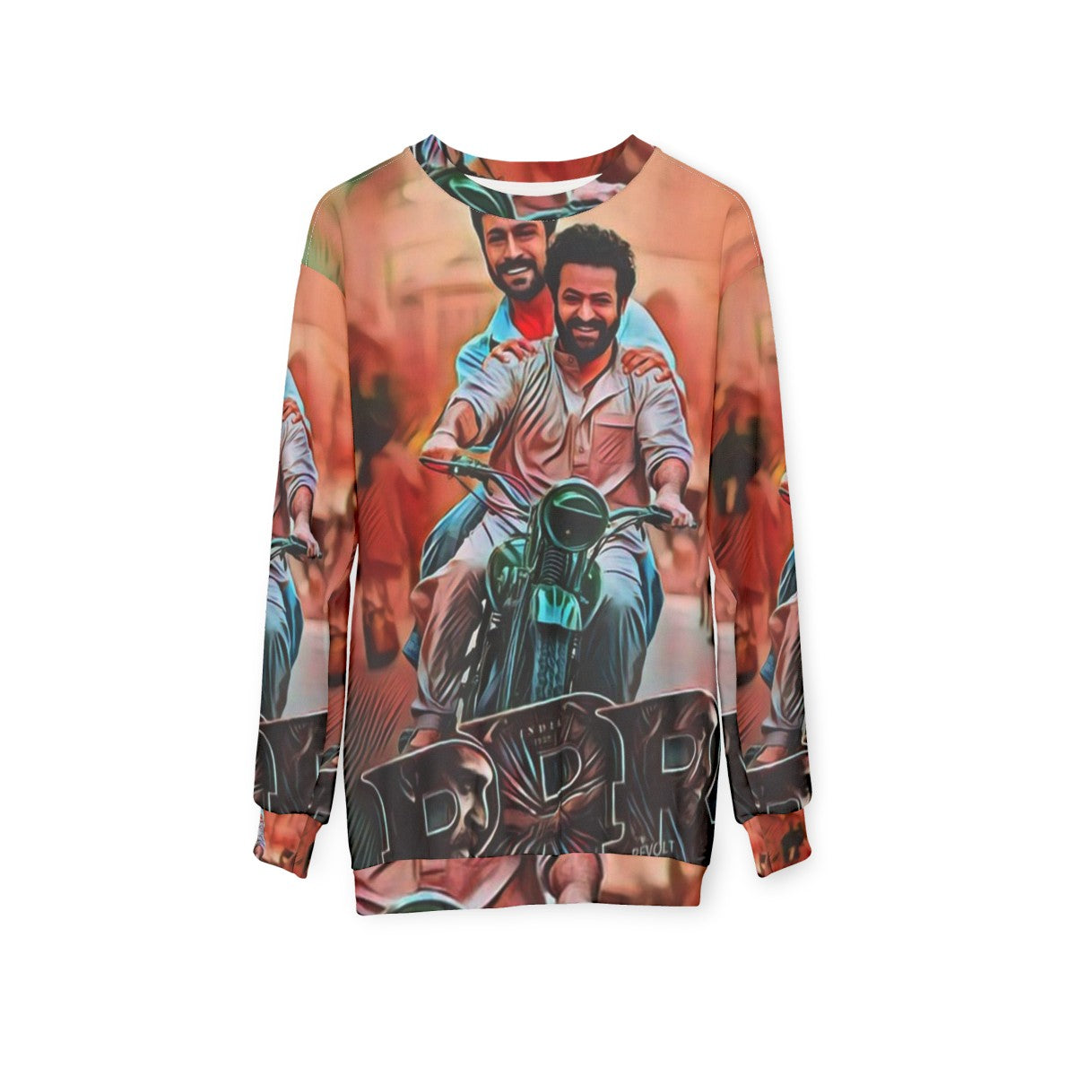 RRR Movie Sweatshirt featuring the hit Bollywood film - hanging