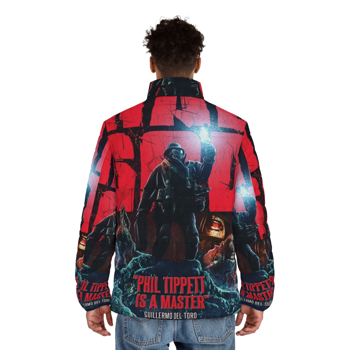 Mad God movie poster puffer jacket featuring the iconic film imagery - men back