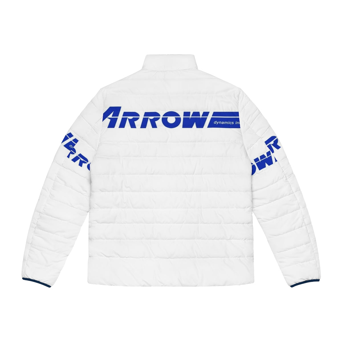 Retro blue puffer jacket with Arrow Dynamics legacy design - Back